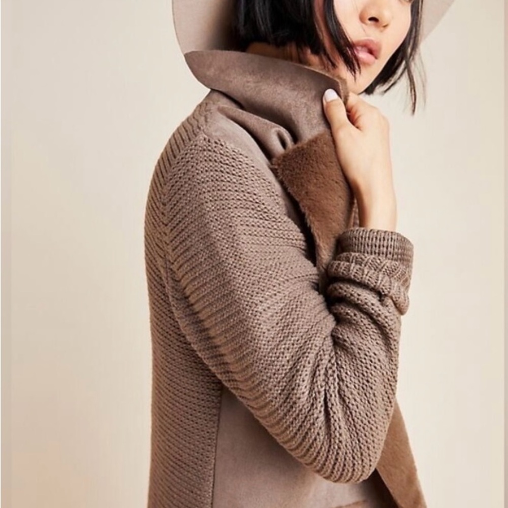 Anthropologie Faux Fur Piper Sweater Coat - Taupe - Picture 4 of 10
